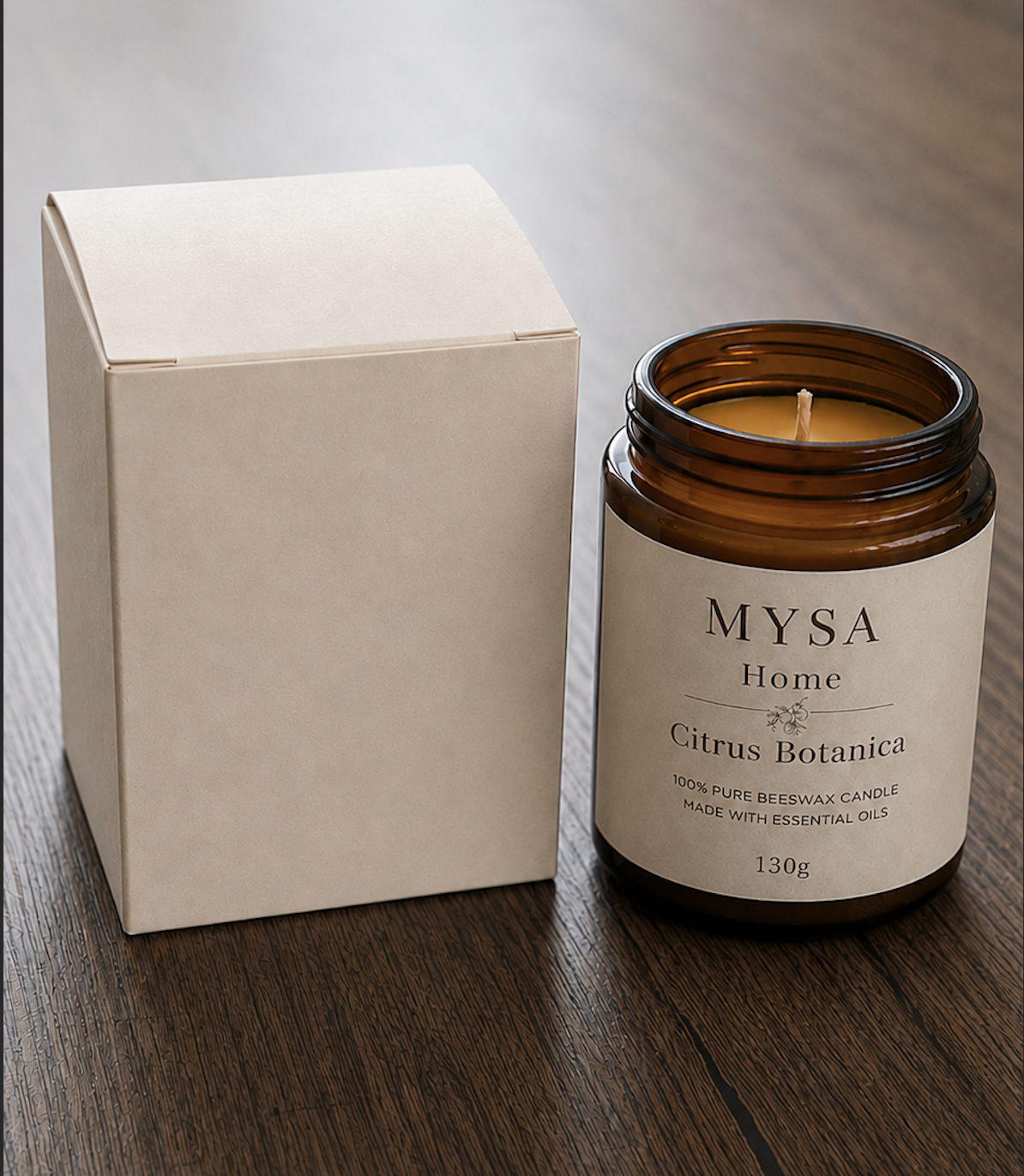 MYSA Citrus Botanica beeswax candle with its kraft box