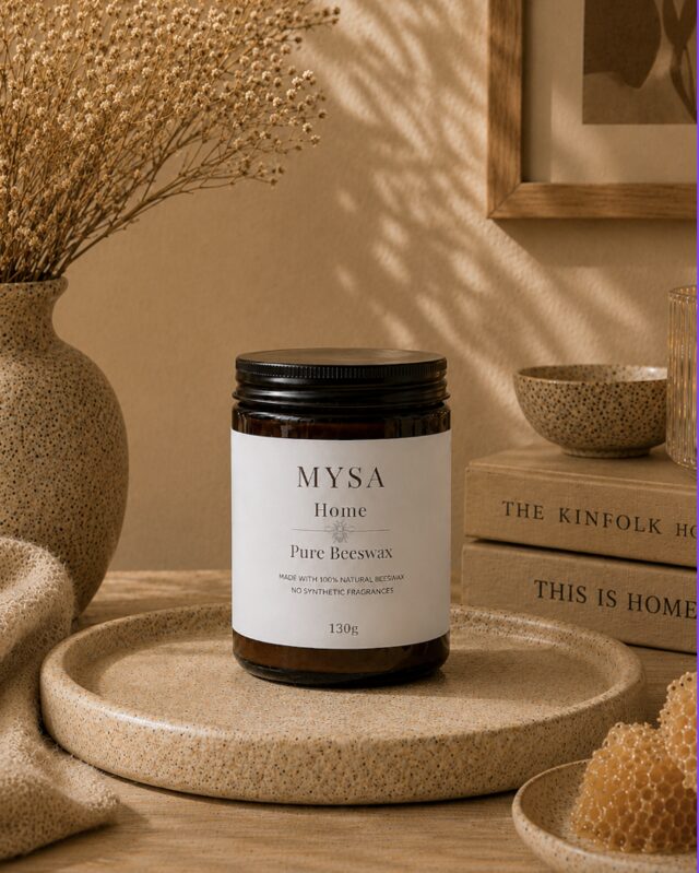 MYSA Pure Beeswax candle styled at home